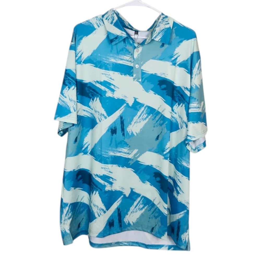 Brisira Mens XXL Blue & White Polo NWT
